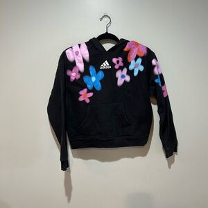 Adidas Black Hoodie with Vibrant Floral Accents